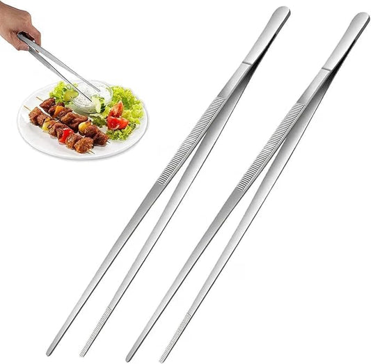 2Pcs Stainless Steel Kitchen Tweezers, 12-Inch Culinary Fine Tweezer Tongs