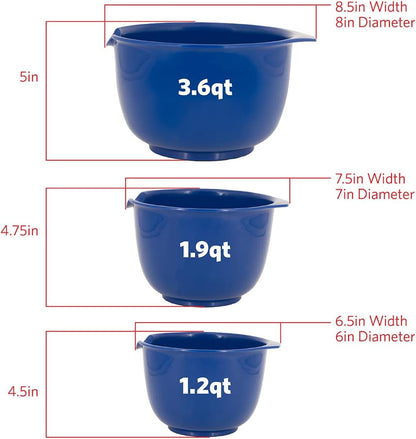 Glad Mixing Bowls with Pour Spout, Set of 4 - Nesting Plastic Bowls (1.2qt, 1.9qt, 2.8qt, and 3qt with Handle) - Non Slip Base, Dishwasher Safe Kitchen Cooking and Baking Supplies, Green