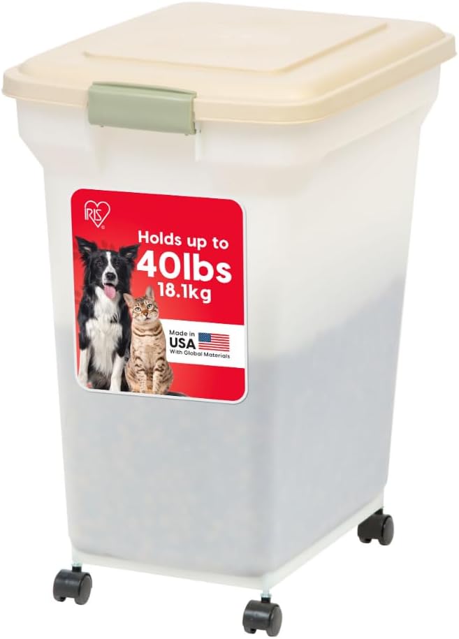IRIS USA Dog Food Storage Container 58 Lb, Airtight Large Pet Food Storage Bin with Wheels, for Dog Cat Bird Chicken Food, Holds Up to 58 lbs, Keep Fresh, BPA Free, Made in USA, Black