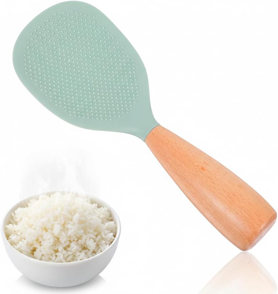MAGICLULU Silicone Rice Paddle with Wooden Handle, Non Stick Rice Spoon