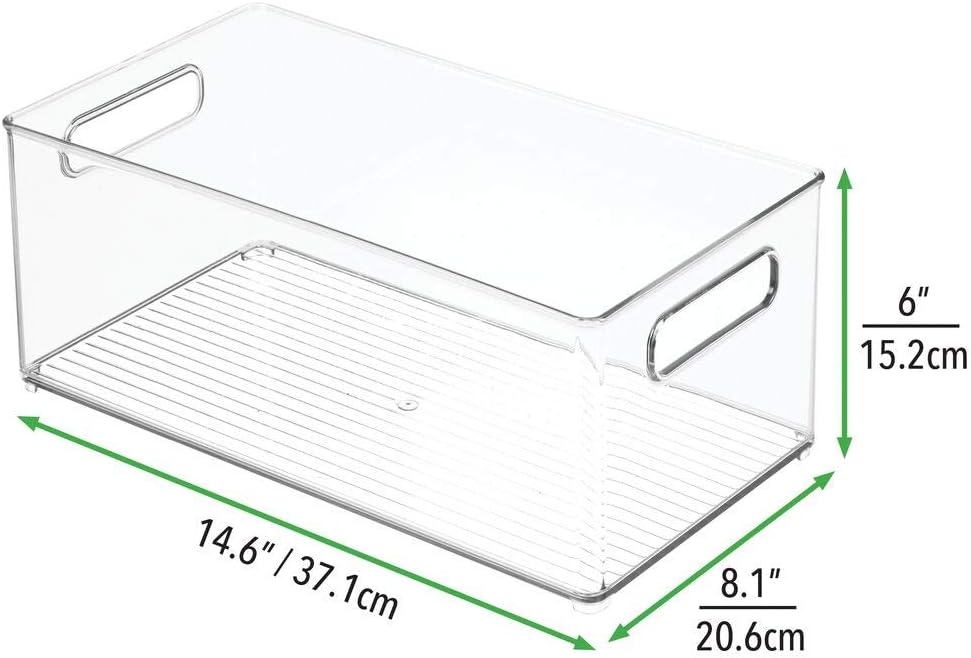 mDesign Plastic Bathroom Storage Container Bins w/ Handles - Closet, Cabinet, Vanity, Cupboard Shelf Organization, Hair Tools Accessory Organizer - Ligne Collection; Clear, ‎5x3.75x16 (Pack of 8)