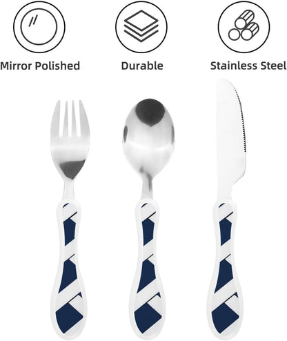 3-Piece Kids Silverware Set With Storage Case, Stainless Steel Reusable Children Safe Knife Spoon Fork Set Blue Active Girl Running Sunset Children Flatware Set For Kids Lunch Box - Colors C