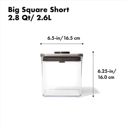 OXO Steel POP Container Big Medium Square - 4.4 Qt for Flour, Sugar and More,Grey