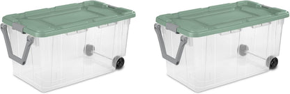 Extra Large Storage Bin, 40 Gallon Wheeled Plastic Storage Container with Handle, Green, Pack of 2 (GREEN)