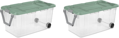 Extra Large Storage Bin, 40 Gallon Wheeled Plastic Storage Container with Handle, Green, Pack of 2 (GREEN)