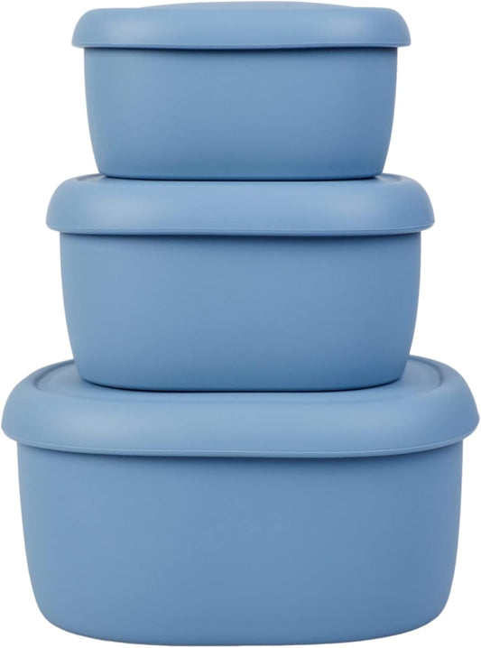 BLUE GINKGO Nesting Silicone Containers - Set of 3 Hard-Shell Silicone Food Storage Containers | BPA Free, Airtight, Dishwasher and Freezer Safe (6.7oz, 10oz, 20oz) - Green