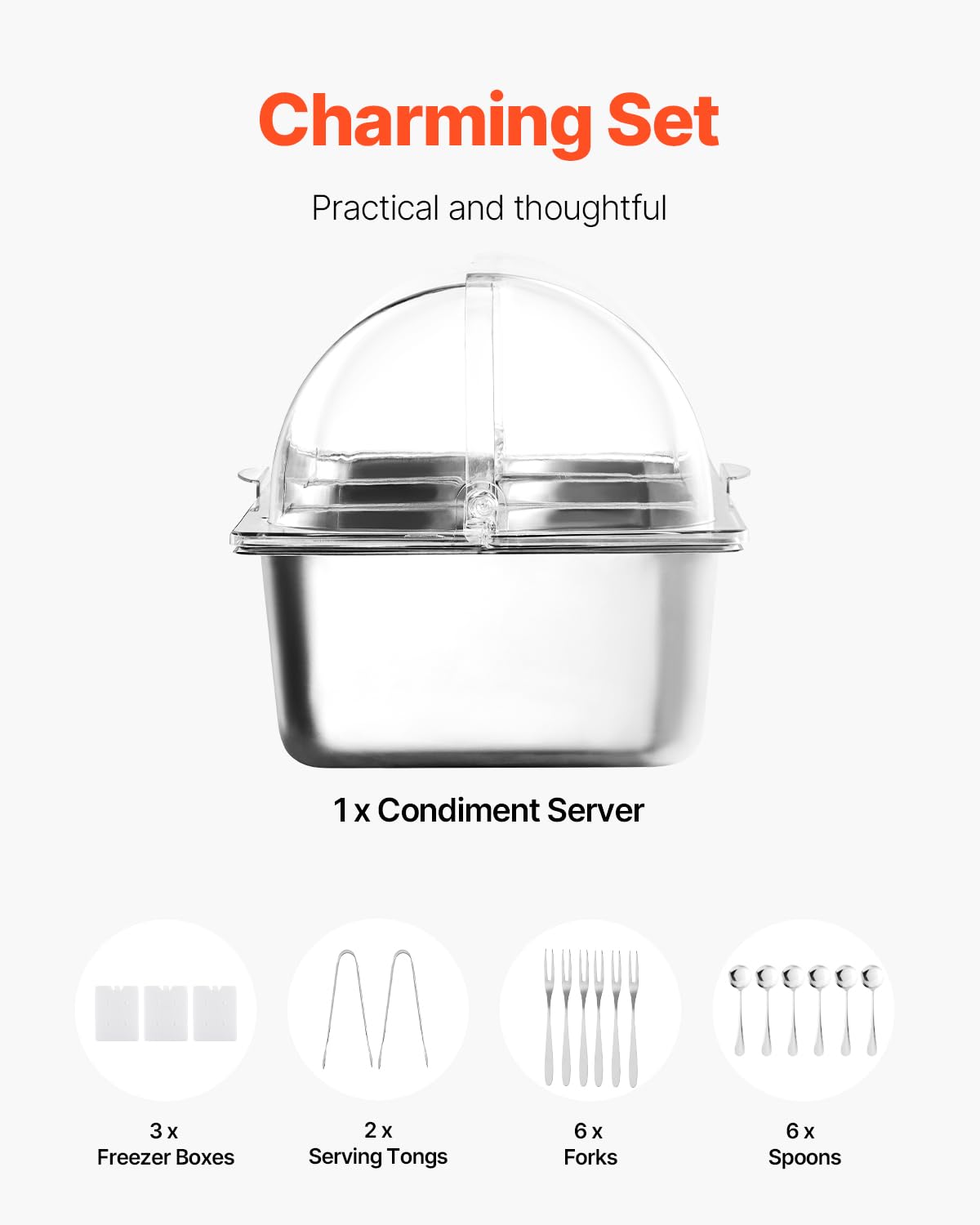 VEVOR Chilled Condiment Server, 4 Compartment Ice Cooled Condiment Serving Container, Chilled Garnish Tray Bar Caddy with Lid, for Bartending & Serving Taco, Salad, Fruit, Home & Restaurant Supplies