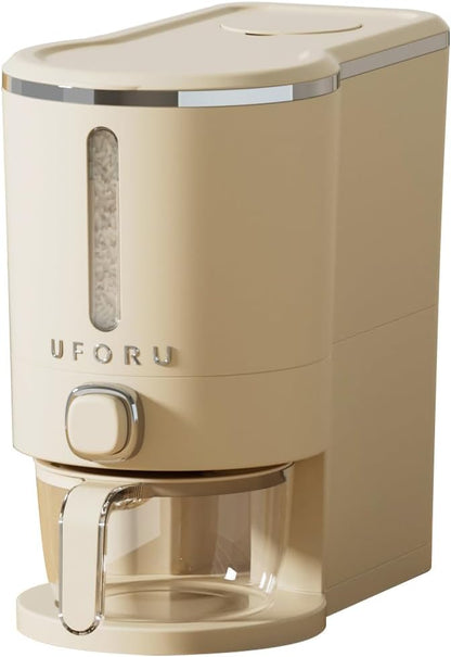 UFORU Rice Dispenser, Rice Storage Container with Measuring Cup for Kitchen Pantry Household, Dry Food Storage Containers Airtight, Sealed Moisture Proof (White 13Lbs)
