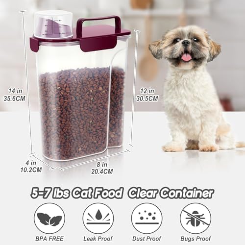 LEAWALK 5Lbs Airtight Cat Dog Food Storage Container with Upgraded Large Nozzle BPA-Free, Pet Food Storage Containers for Rice, Grain, Pet Food, Flour, Dog Treat Storage (Dark Gray, 5L-1pack)
