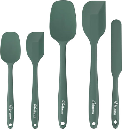 NileHome Silicone Spatula Set, 6 Pieces Food Grade Kitchen Utensils with Silicone Brush Heat Resistant Up to 600°F Dishwasher Safe BPA-Free Rubber Spatula for Scraping, Baking, Cooking, Mixing-Black