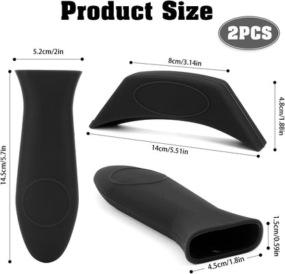 Cast Iron Handle Cover Silicone Pot Holders 2PCS Cast Iron Skillet Handles Cover Heat Resistant Silicone Hot Handle Holder Cast Irons Handless Sleeve for Frying Pan Cast Irons Skillet Griddle Cookware