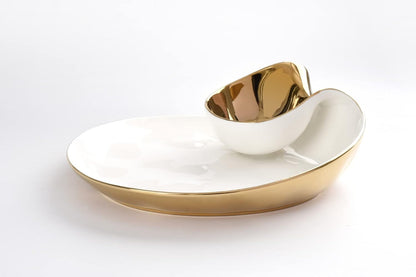 Pampa Bay Titanium-Plated Porcelain Chip and Dip, 12 x 10 Inch, Gold/White Tone, Oven, Freezer, Dishwasher Safe