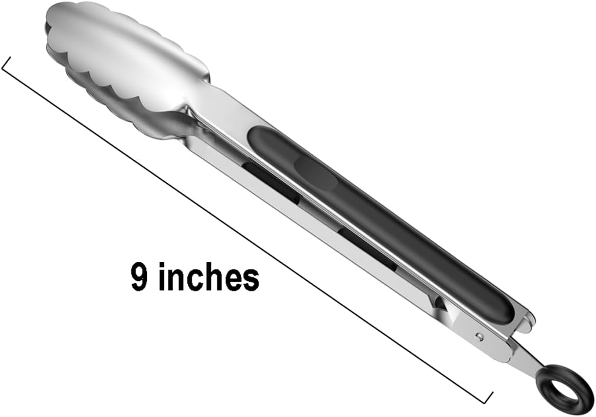 600℉ Heat Resistant Kitchen Tongs with Locking, Set of 9-inch and 12-inch Stainless Steel Metal Cooking Tongs with Non-Slip Grip, Perfect for Grilling, Barbecue (BBQ) and More