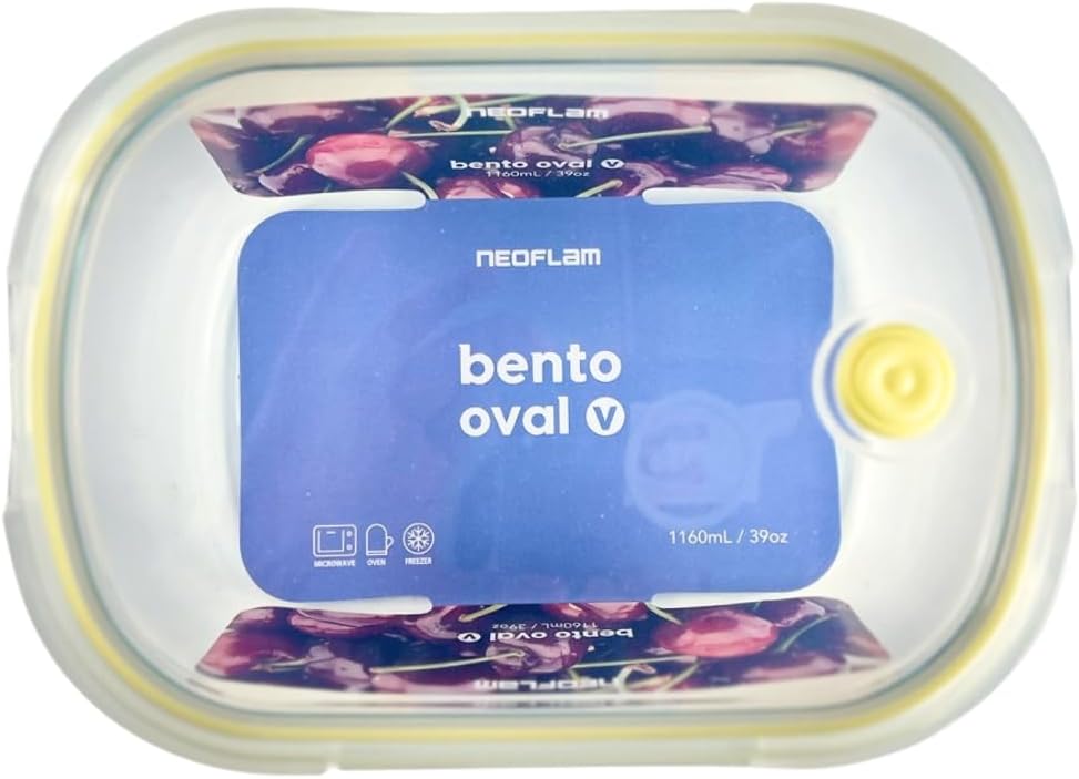 Neoflam 2 Compartment Glass Food Container with Airtight Lid – Divided Oval Bento Lunch Box with Vent, Reusable Meal Prep Storage, Microwave, Oven & Dishwasher Safe (37 oz, 1.1 Liter, 4.6 cups)