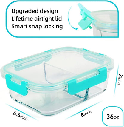 DAS TRUST 3 Pack Bento Box Glass Meal Prep Containers - 3 Compartment Glass Food Storage Containers with Lids - Lunch Box Meal Prep Bowls - Oven Safe
