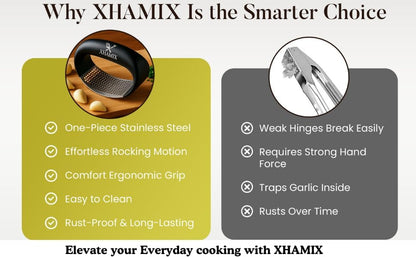 XHAMIX® Stainless Steel Garlic Press Rocker – Effortless Garlic Crusher & Mincer with Ergonomic Grip | Rust-Proof, Dishwasher Safe Garlic Tool for Home & Kitchen