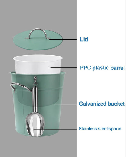 3Qt Black Galvanized Ice Bucket with Lid, Scoop & Handles - Ideal for Cocktails, Parties, BBQs, Wine & Champagne. Double-Layer Insulated Outer & Galvanized Inner Layer, Perfect for Home & Outdoor Use