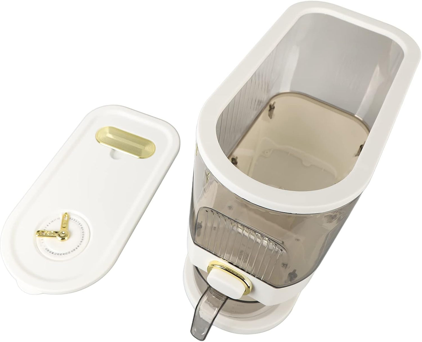 Rice and Grain Storage Container, Clear Rice Dispenser, Food Storage Container with Measuring Cup, Button Operation Dry Food Storage Box Rice Bucket for Cereal, Grain, Beans(L)