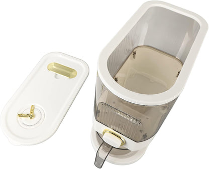 Rice and Grain Storage Container, Clear Rice Dispenser, Food Storage Container with Measuring Cup, Button Operation Dry Food Storage Box Rice Bucket for Cereal, Grain, Beans(L)