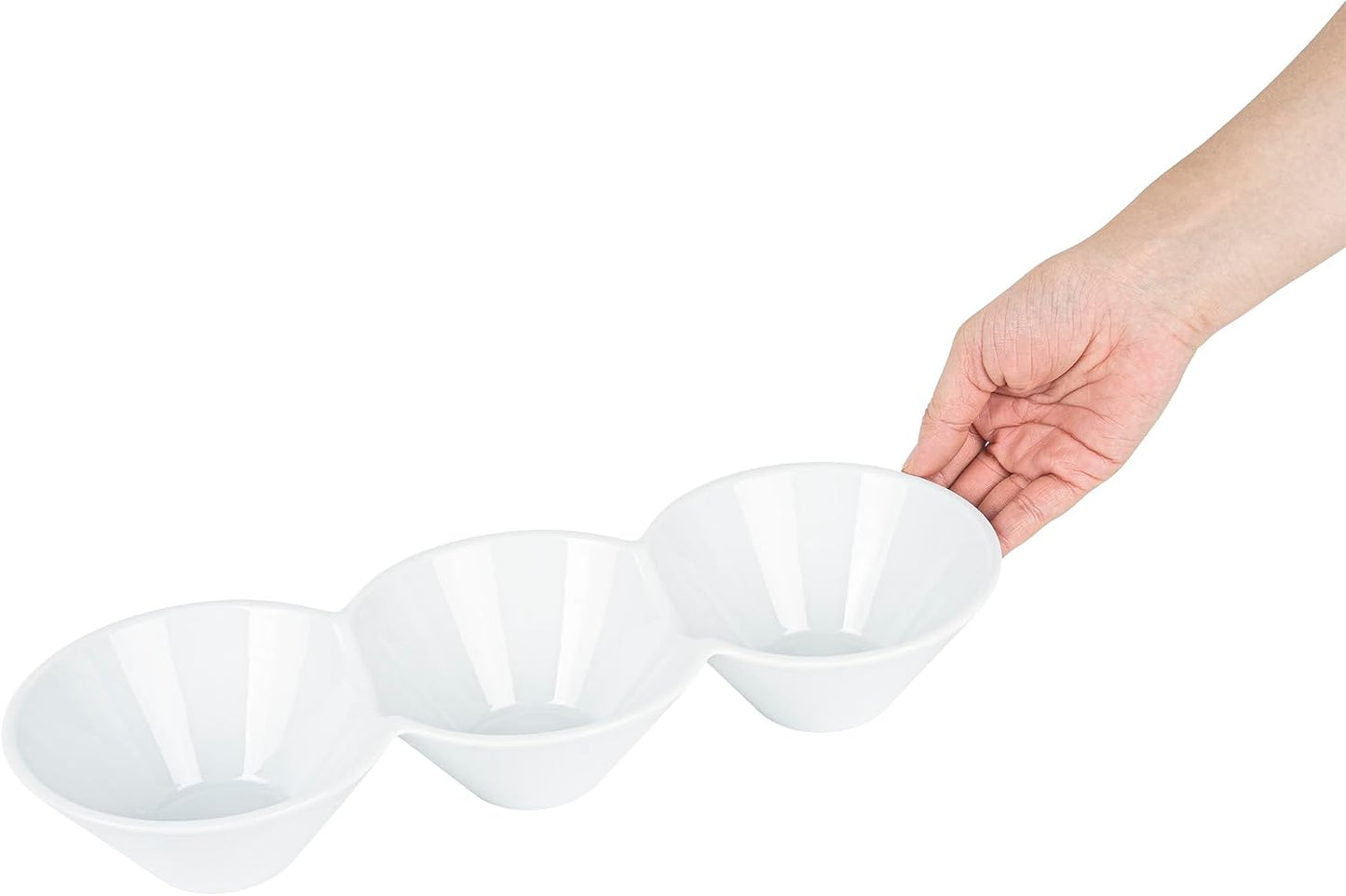 Restaurantware-9.1 x 4.9 x 2.3 Inch Double Dip Bowls, 1 Microwavable Condiment Server - 2 Compartments, Microwavable, White Porcelain Dip Tray, Dishwashable, For Snacks, Condiments, Or Toppings