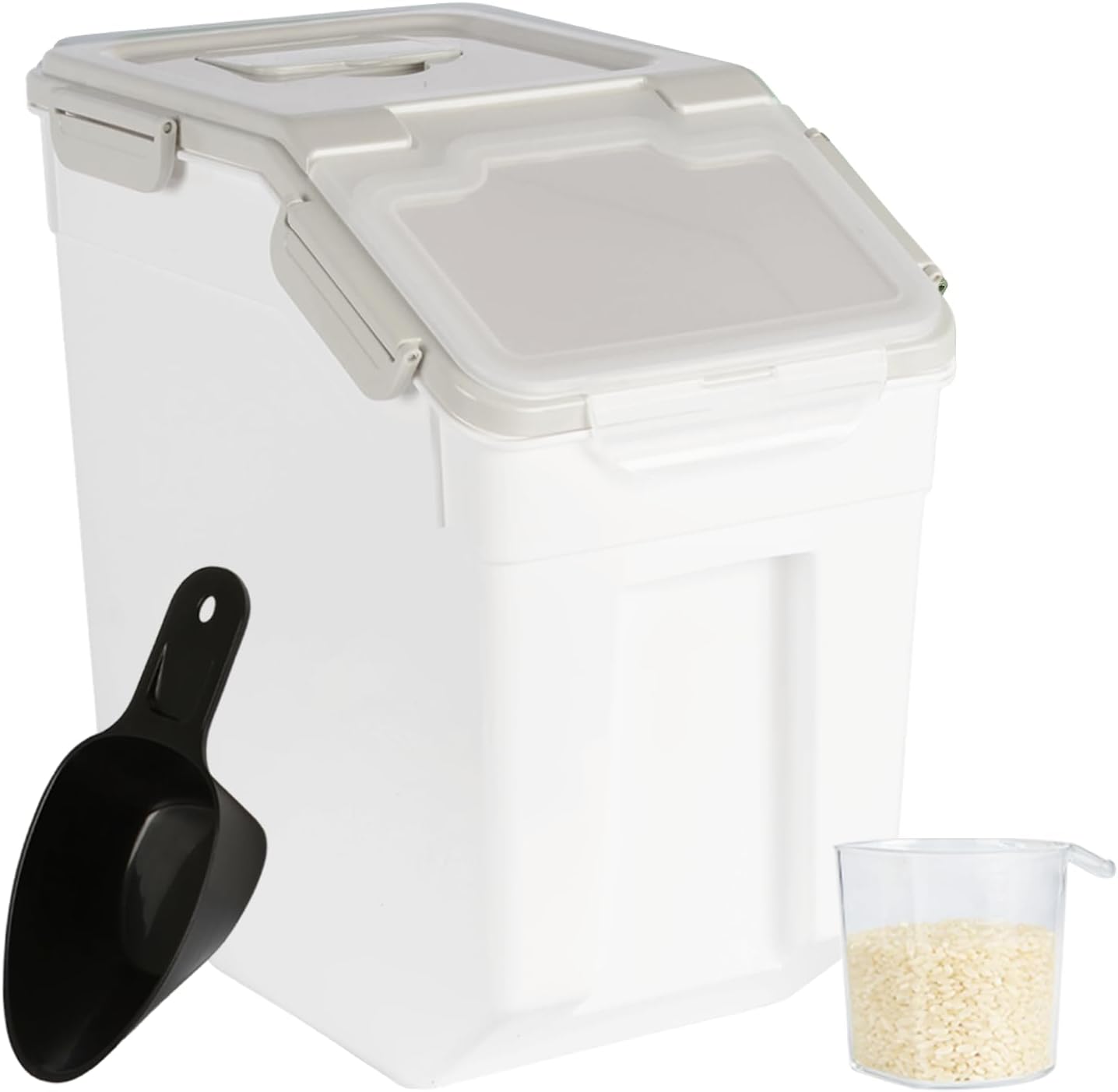4 Pack Rice Container 25 lbs Large Bulk Flour Sugar Storage Holdhouse Plastic Grain Cereal Dry Goods Bin with Spoon and Measuring Cup for Kitchen Pantry Organization - Green