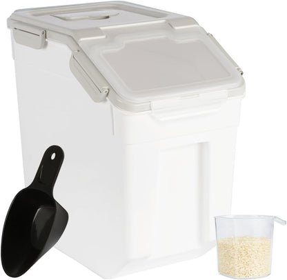 4 Pack Rice Container 25 lbs Large Bulk Flour Sugar Storage Holdhouse Plastic Grain Cereal Dry Goods Bin with Spoon and Measuring Cup for Kitchen Pantry Organization - Green
