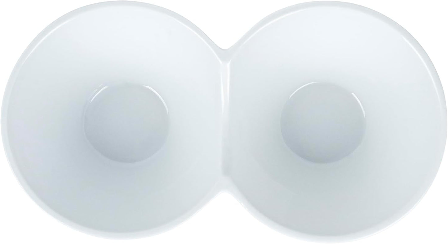 Restaurantware-9.1 x 4.9 x 2.3 Inch Double Dip Bowls, 1 Microwavable Condiment Server - 2 Compartments, Microwavable, White Porcelain Dip Tray, Dishwashable, For Snacks, Condiments, Or Toppings
