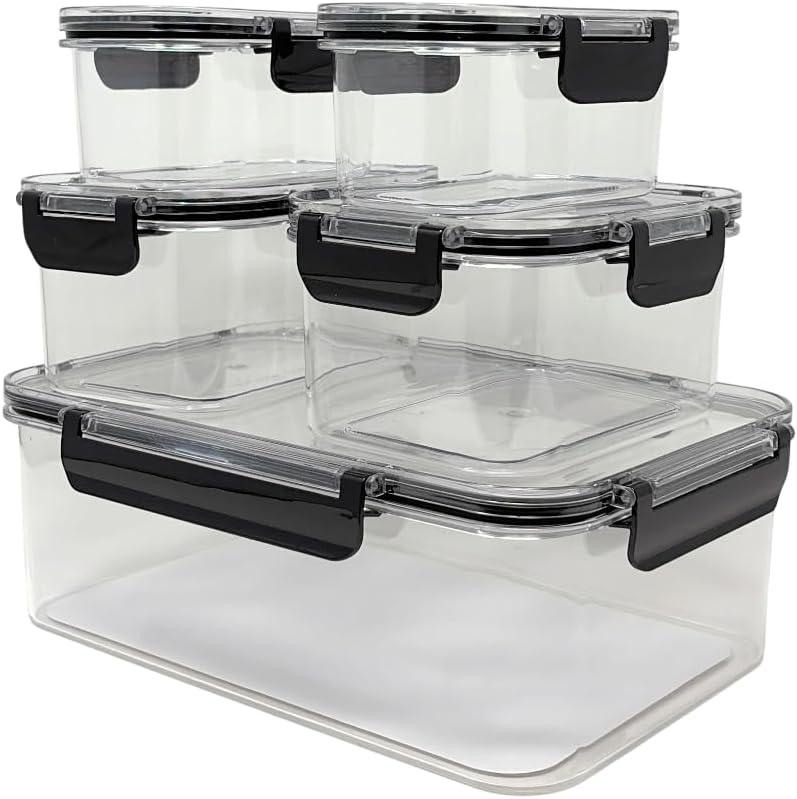 10-Piece Airtight Food Storage Containers with Locking Lids, Reusable Meal Prep Containers, Leak-Proof, BPA-Free, Stackable, Durable Design, Freshness Sealed