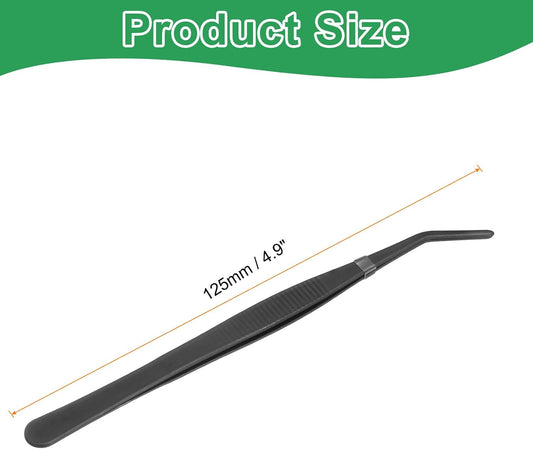 HARFINGTON Stainless Steel Tweezers 4.9 Inch Precision Tweezers with Curved Serrated Tip Multi-Purpose Kitchen Tongs for Cooking Gardening Repairing Craft, Black