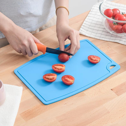 Liflicon Thick Cutting Boards for Kitchen Silicone Chopping Board Set of 2 Mid 12.6'' x 9.1”,Mini 9.1”x7.1” Non-slip Deep Drip Juice Groove Easy Grip Handle,Dishwasher Safe-Red