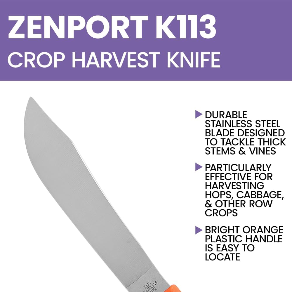 Zenport Crop Harvest Knife, Lettuce Trimmer, 7.25-Inch Blade