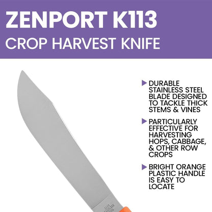 Zenport Crop Harvest Knife, Lettuce Trimmer, 7.25-Inch Blade