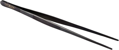 O'Creme Stainless Steel Precision Kitchen Tweezer Tongs with Serrated Tips for Gripping (10" Curved, Silver)