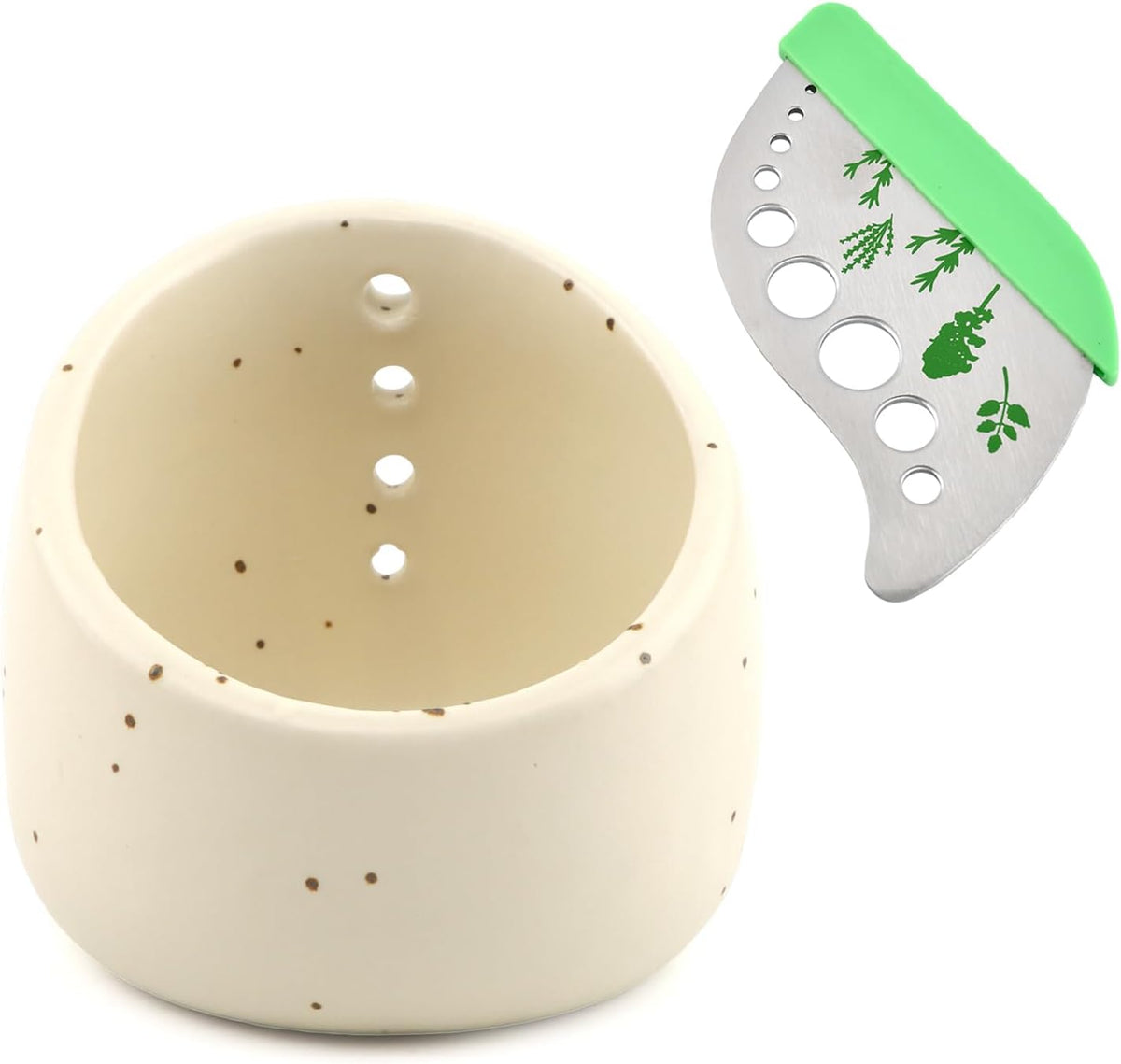 Ceramic Herb Stripper Bowl Set, 2‑In‑1 Herb Leaf Remover Tool Peeling Bowl