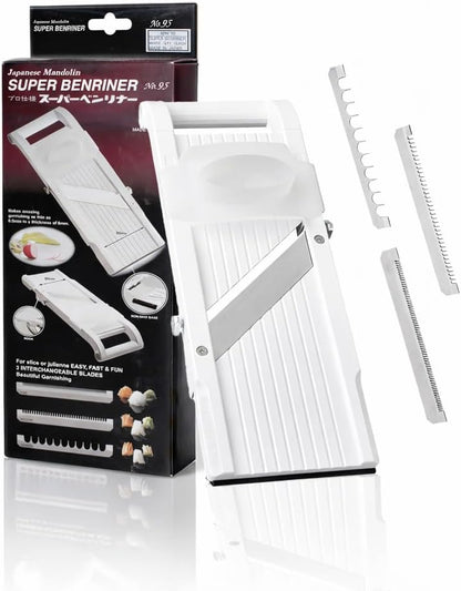 Benriner Mandoline Slicer with 4 Blades, Japanese Stainless Steel, BPA Free, 12.75 x 3.625-Inches, Beige