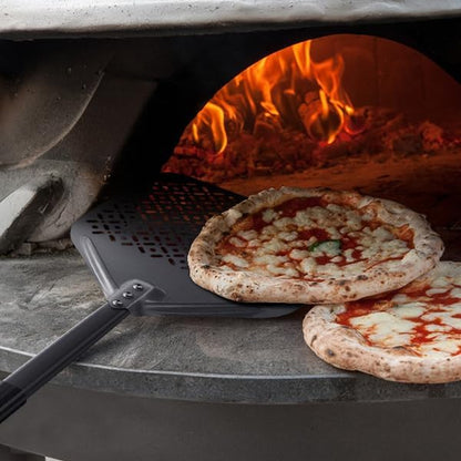 4 Piece Pizza Oven Kit Perforated Pizza Peel 12 Inch Pizza Turning Peel and Pizza Brush Ash Rake Wood Fired Commercial Oven Utensil for Home Restaurant