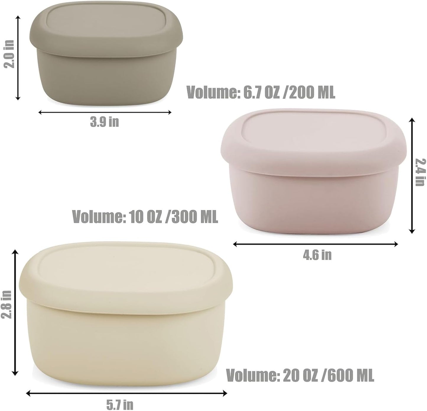 Emptycolor 3 Pack Silicone Snack Containers with Lids Reusable Silicone Food Storage Containers, Leak Proof Stackable Bento Lunch Box for Adults, Microwave, Dishwasher and Freezer Safe