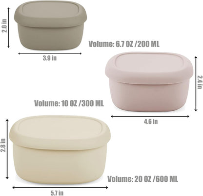 Emptycolor 3 Pack Silicone Snack Containers with Lids Reusable Silicone Food Storage Containers, Leak Proof Stackable Bento Lunch Box for Adults, Microwave, Dishwasher and Freezer Safe