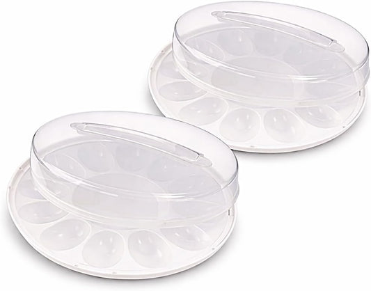 Deviled Egg Carrier with Lid 2 Pack 12-Slot Trays 10.375 Inch Round BPA-Free Plastic with Handle Freezer-Safe Egg Holder for Transport and Storage