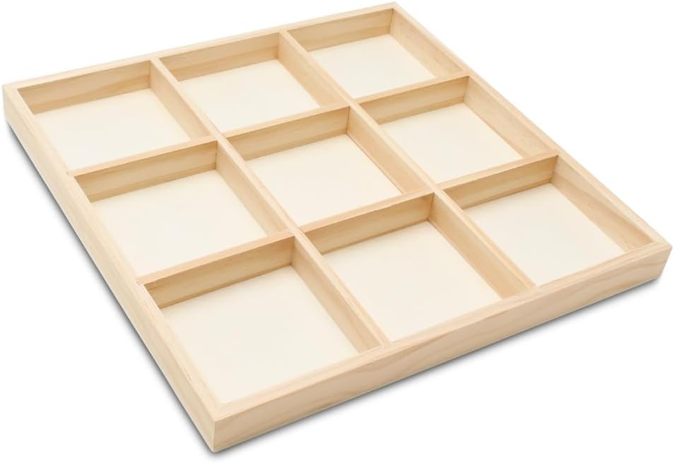 DIY Rectangle Wooden Divided Serving Tray 12 x 8-inch, Pack of 1 6-Section Candy Tray for Vegetable & Fruit Party Platters, by Woodpeckers