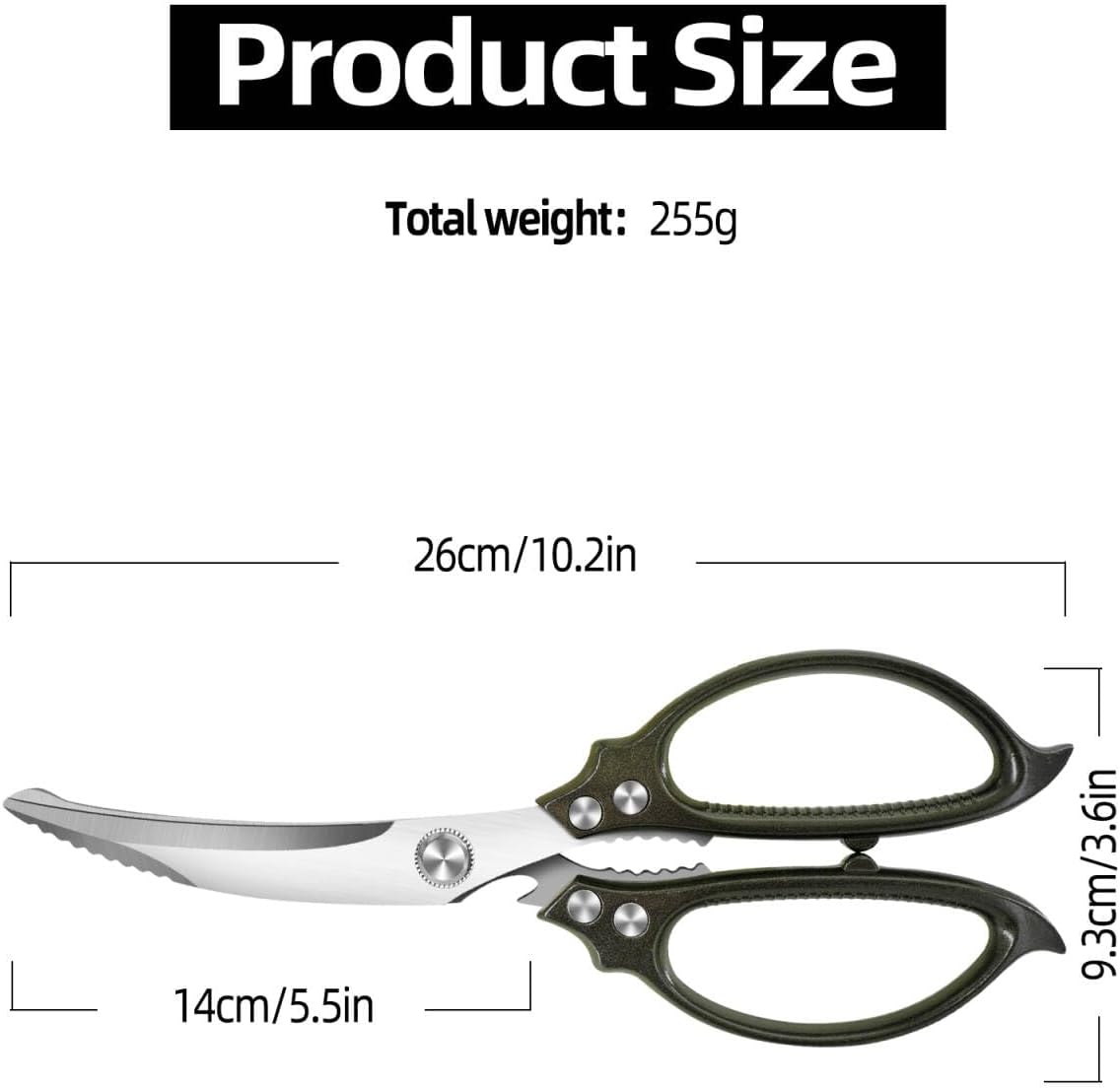 Heavy Duty Kitchen Scissors,Multipurpose Utility Stainless Steel Poultry Shears, All Purpose Scissors for BBQ Use with Aluminum Alloy Non-Slip Handle,Dishwasher Safe
