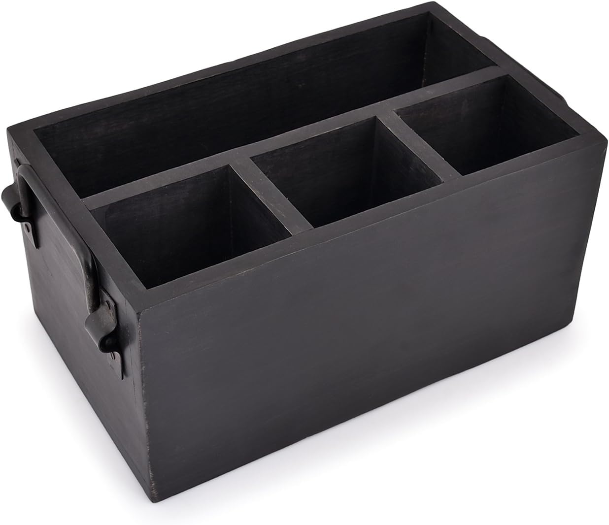 EDHAS Mango Wood 4 Compartment Flatware Caddy, Cutlery Utensil Holder with Napkin Holder for Kitchen, Dining, Picnics (10" x 6" x 5")