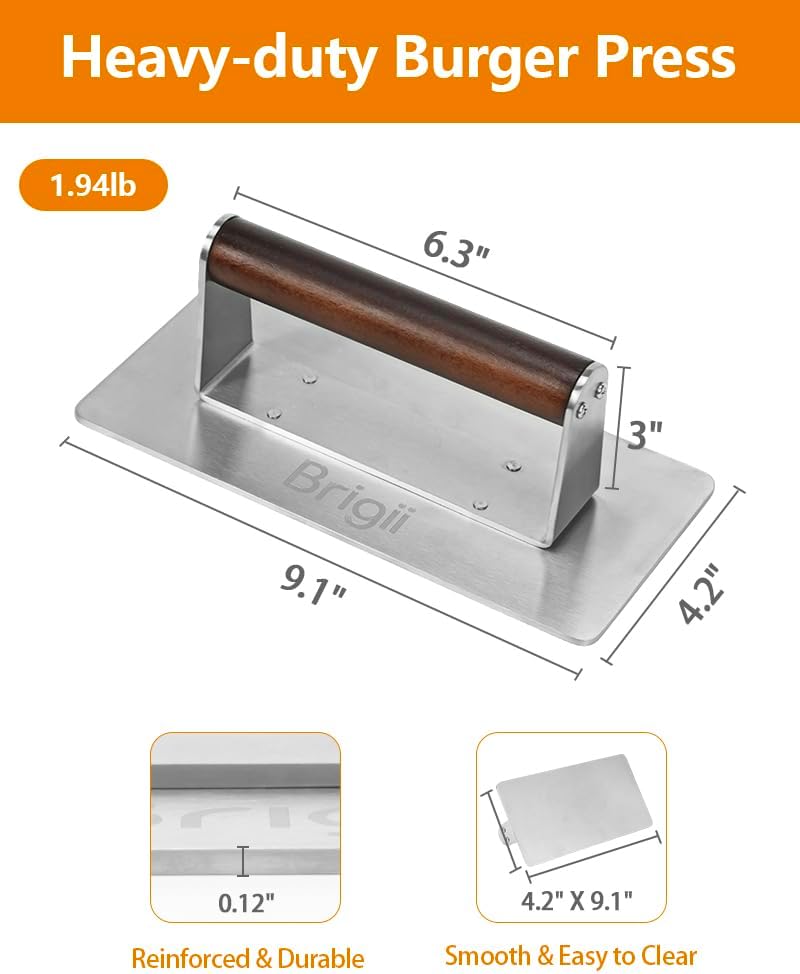Brigii Smash Burger Press, Rectangular Grill Press, Bacon Press, Heavy Duty