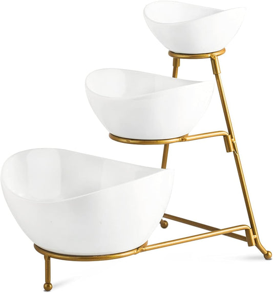 YHOSSEUN 3 Tier Serving Stand Oval Tiered Serving Bowl with Metal Rack