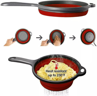 Colander Strainer Collapsible 3 sets with expendable handles, square collapsible colander, strainer with long handle