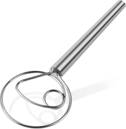 Danish Dough Whisk, Stainless Steel Wood Handle for Sourdough Bread