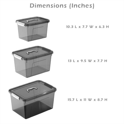 Plastic Storage Bins with Lids, 2 Pack Mixed Sizes (7 Qt, 16 Qt) Clear Black with Lid Stackable Organizer Boxes with Latches for Closet, Pantry, Bathroom, Office