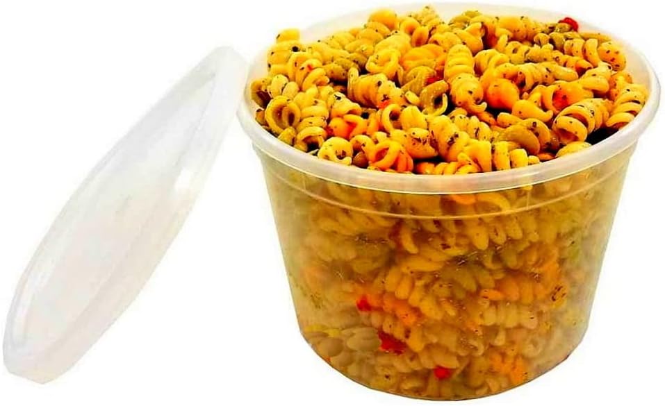 PACTOGO 64 oz (1/2 Gallon) Heavy Duty Round Plastic Deli Soup Containers with Lids, For Meal Prep Containers | BPA Free | Stackable | Leakproof | Microwave/Dishwasher/Freezer Safe (Pack of 10 Sets)
