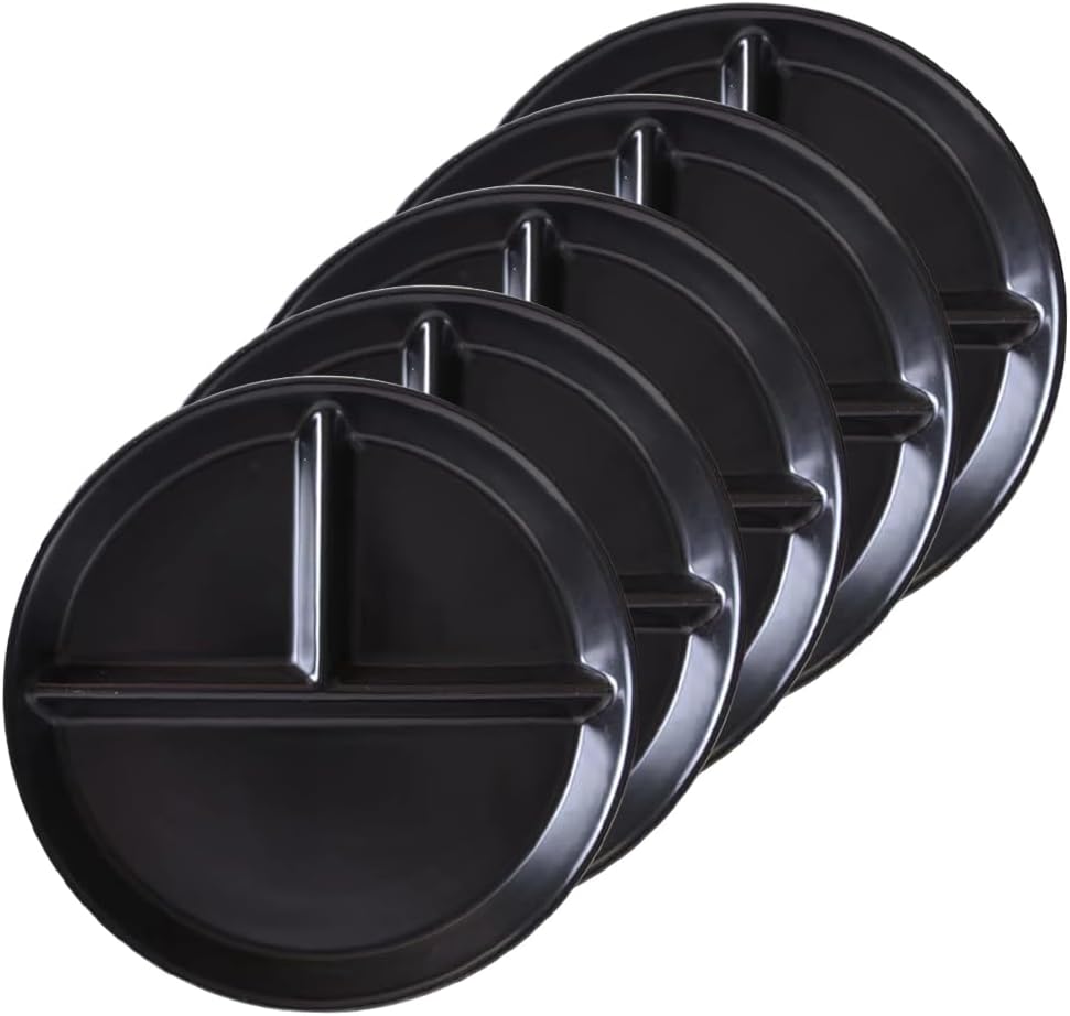 LRUUIDDE (5 Pack) Portion Control Plate for Balanced Eating, 9" Unbreakable Divided Plates,3 Compartment Plates, Reusable Plastic Plates, BPA Free for Adults
