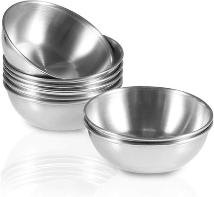 8 Pack 3.2inch Stainless Steel Sauce Dishes Mini Individual Saucers Bowl Round Seasoning Dishes Sushi Dipping Bowl Appetizer Plates, Champagne Gold